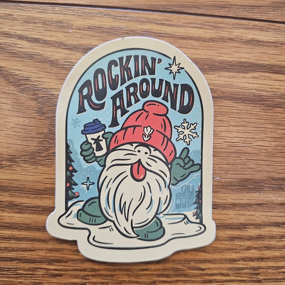 Dutch Bros Festive Gnome Sticker - Red and Green
